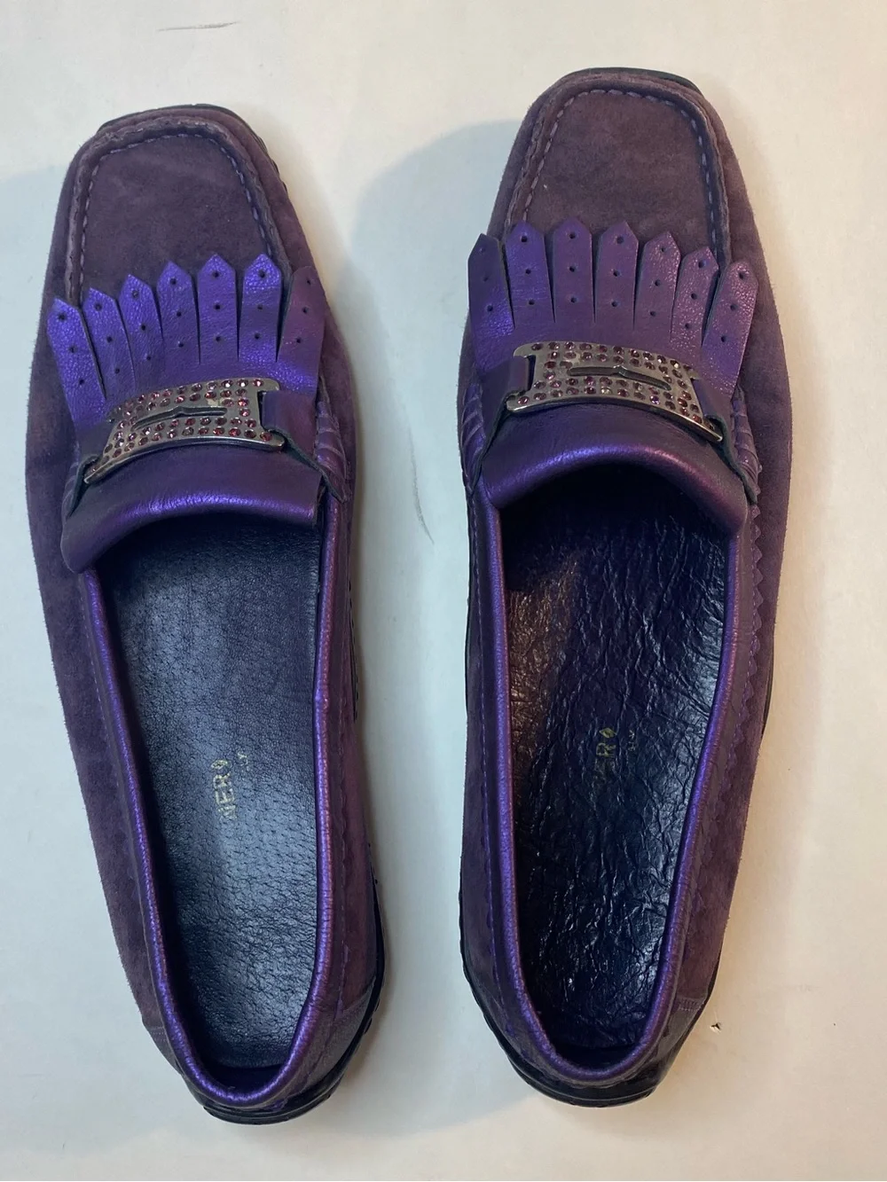 Donald Pliner Purple Suede Loafers with Fringe